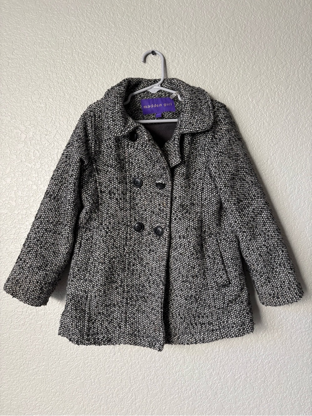 Madden Girl Black and White Tweed Pea Coat